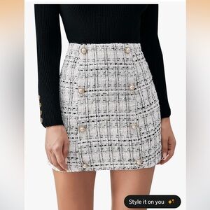 Amazon - High Waist A-Line Tweed Skirt in Black/White Plaid, S